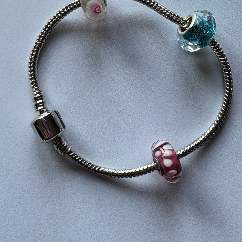 Chic Silver Bracelet with Pink and Blue Accents